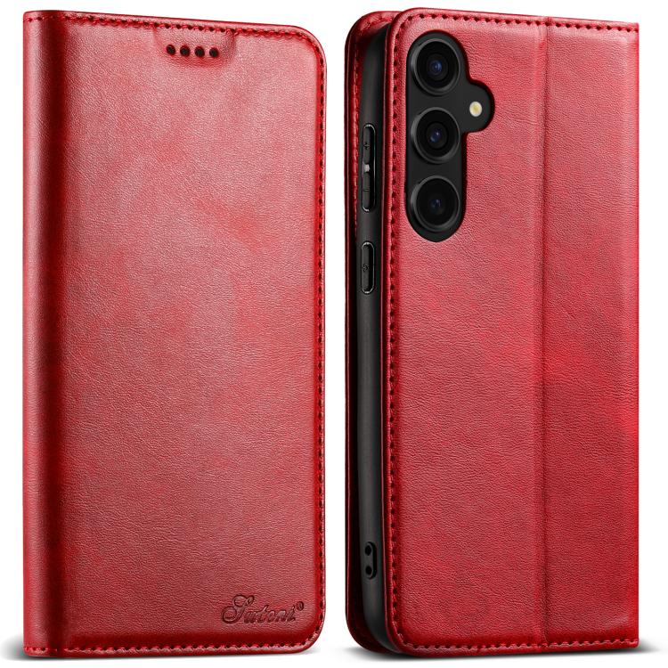 For Samsung Galaxy S25+ 5G Suteni Calf Texture Horizontal Flip Leather Phone Case(Red) - Galaxy S25+ 5G Cases by Suteni | Online Shopping South Africa | PMC TechLife | Buy Now Pay Later Mobicred