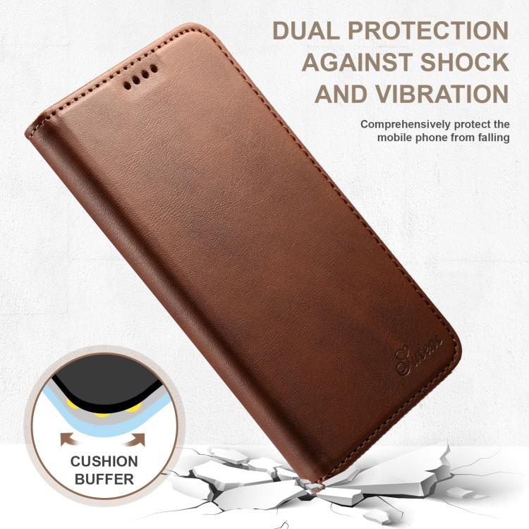 For Samsung Galaxy S25 5G Suteni Calf Texture Horizontal Flip Leather Phone Case(Brown)