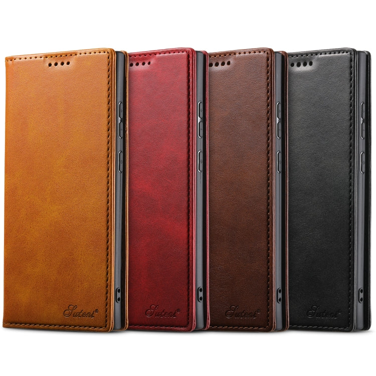 For Samsung Galaxy S24 Ultra 5G Suteni Calf Texture Horizontal Flip Leather Phone Case(Khaki)