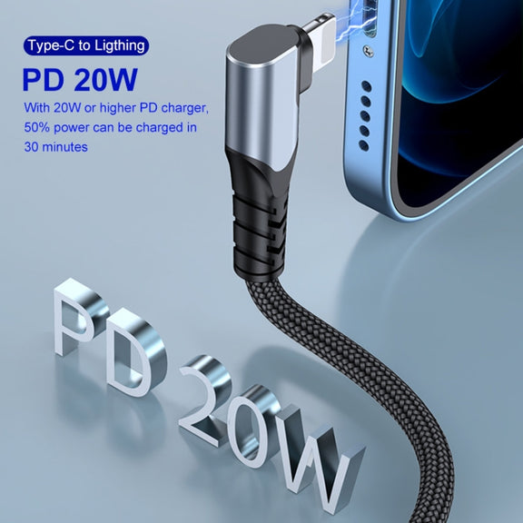 ENKAY Hat-Prince PD 20W Type-C to 8 Pin Dual Elbow Fast Charging Data Cable, Length:1m(Silver)