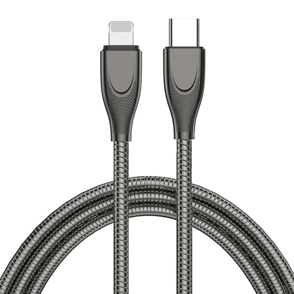 ENKAY ENK-CB128 PD 27W Type-C to 8 Pin Carbon Steel Hose Spring Fast Charging Data Cable, Length:1m(Black)