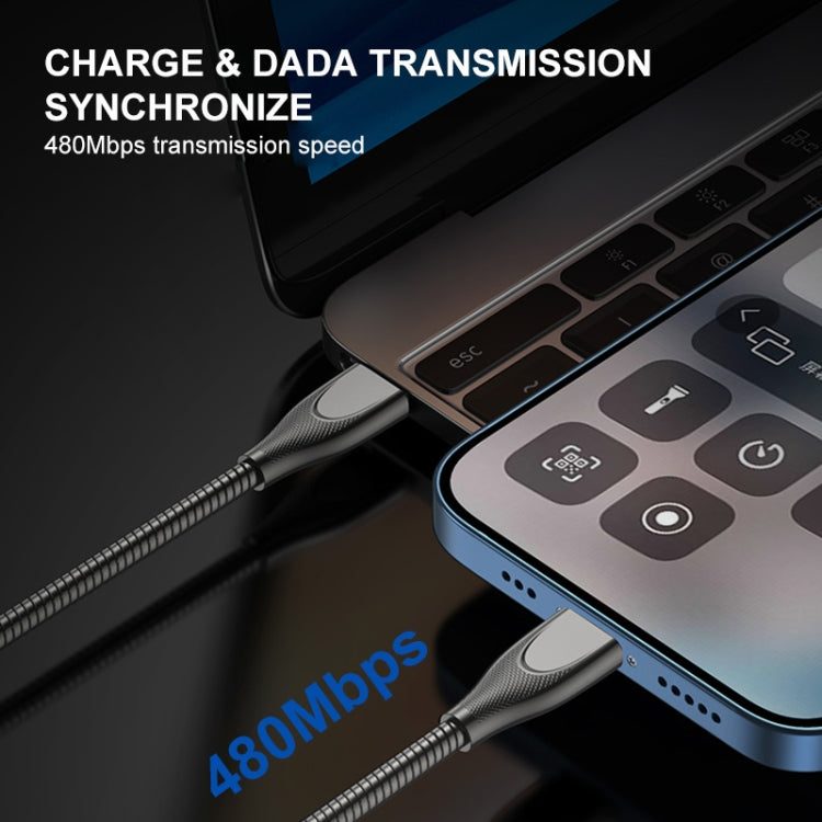 ENKAY ENK-CB128 PD 27W Type-C to 8 Pin Carbon Steel Hose Spring Fast Charging Data Cable, Length:1m(Silver)