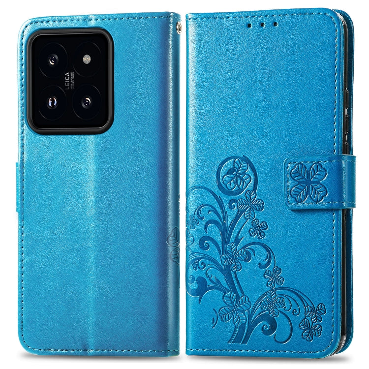 For Xiaomi 14 Four-leaf Clasp Embossed Leather Phone Case(Blue) - 14 Cases by PMC TechLife | Online Shopping South Africa | PMC TechLife | Buy Now Pay Later Mobicred