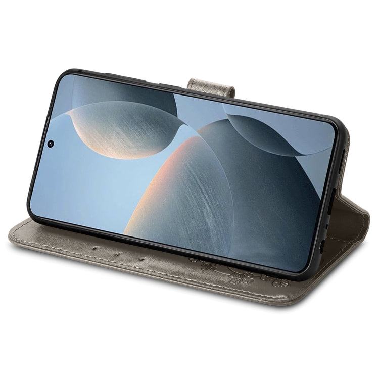 For Xiaomi Redmi K70E Four-leaf Clasp Embossed Leather Phone Case(Gray) - K70E Cases by PMC TechLife | Online Shopping South Africa | PMC TechLife | Buy Now Pay Later Mobicred