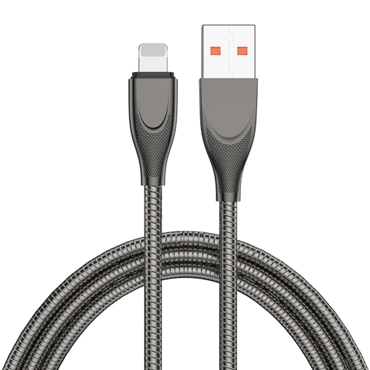 ENKAY ENK-CB131 USB to 8 Pin Carbon Steel Hose Spring 2.4A Fast Charging Data Cable, Length:1m(Black) - free shipping - PMC Jewellery - Order now!