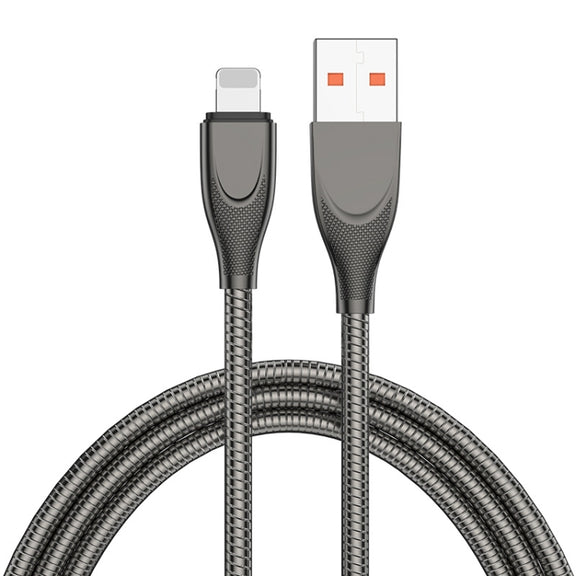 ENKAY ENK-CB131 USB to 8 Pin Carbon Steel Hose Spring 2.4A Fast Charging Data Cable, Length:2m(Black)