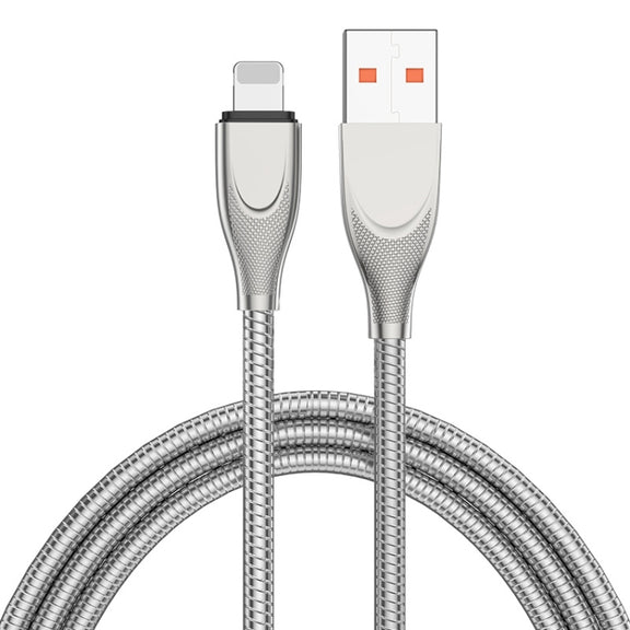ENKAY ENK-CB131 USB to 8 Pin Carbon Steel Hose Spring 2.4A Fast Charging Data Cable, Length:2m(Silver)