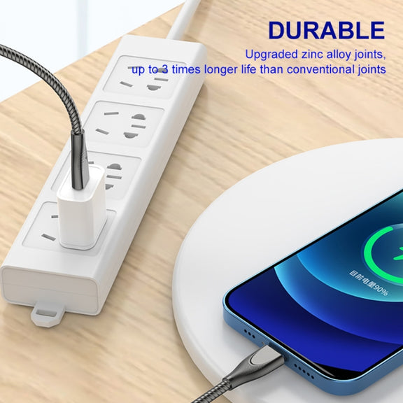 ENKAY ENK-CB131 USB to 8 Pin Carbon Steel Hose Spring 2.4A Fast Charging Data Cable, Length:2m(Black)