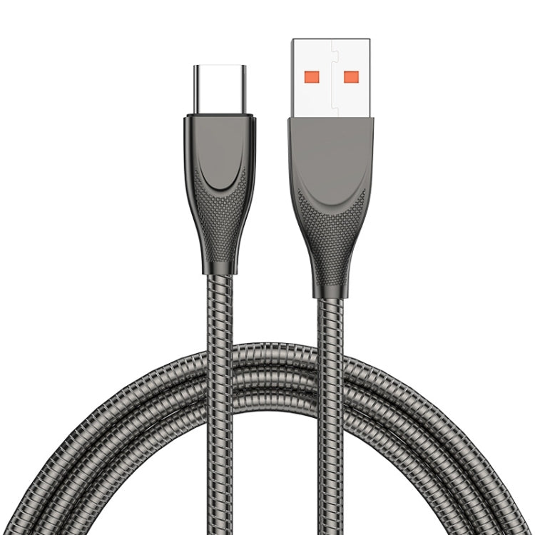 ENKAY ENK-CB132 USB to USB-C / Type-C Carbon Steel Hose Spring 6A Supper Fast Charging Data Cable, Length:2m(Black) - USB-C & Type-C Cable by ENKAY | Online Shopping South Africa | PMC TechLife | Buy Now Pay Later Mobicred