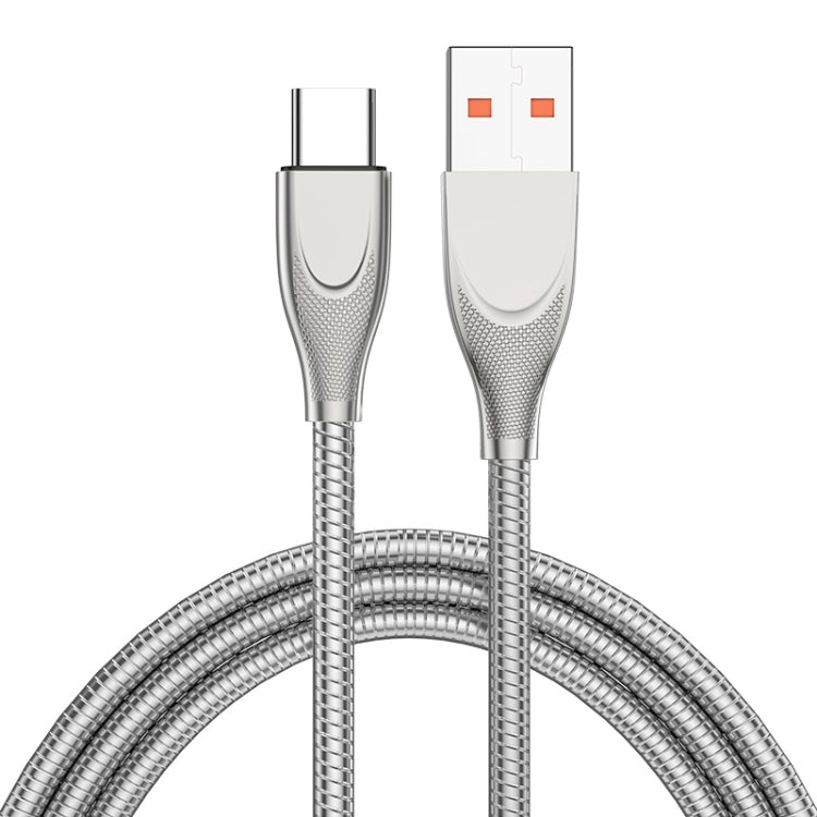 ENKAY ENK-CB132 USB to USB-C / Type-C Carbon Steel Hose Spring 6A Supper Fast Charging Data Cable, Length:2m(Silver) - USB-C & Type-C Cable by ENKAY | Online Shopping South Africa | PMC TechLife | Buy Now Pay Later Mobicred