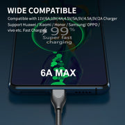 ENKAY ENK-CB132 USB to USB-C / Type-C Carbon Steel Hose Spring 6A Supper Fast Charging Data Cable, Length:2m(Black)
