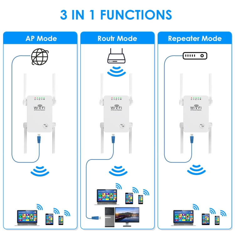 U8 300Mbps Wireless WiFi Repeater Extender Router Wi-Fi Signal Amplifier WiFi Booster(EU Plug)