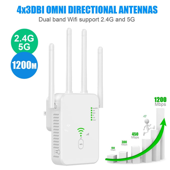 U10 1200Mbps Signal Booster WiFi Extender WiFi Antenna Dual Band 5G Wireless Signal Repeater(US Plug)