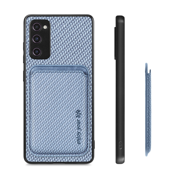 For Samsung Galaxy S20 FE Carbon Fiber Leather Card Magsafe Magnetic Phone Case(Blue)