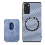 For Samsung Galaxy S20 FE Carbon Fiber Leather Card Magsafe Magnetic Phone Case(Blue)