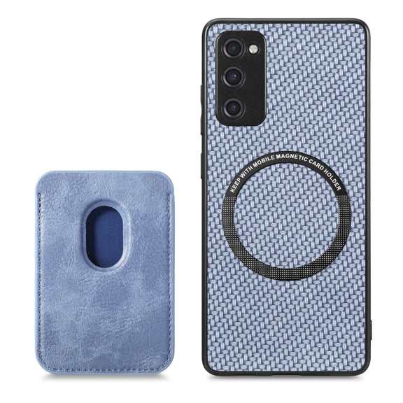 For Samsung Galaxy S20 FE Carbon Fiber Leather Card Magsafe Magnetic Phone Case(Blue)