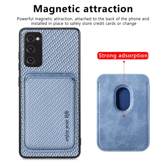 For Samsung Galaxy S20 FE Carbon Fiber Leather Card Magsafe Magnetic Phone Case(Blue)