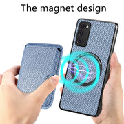 For Samsung Galaxy S20 FE Carbon Fiber Leather Card Magsafe Magnetic Phone Case(Blue)