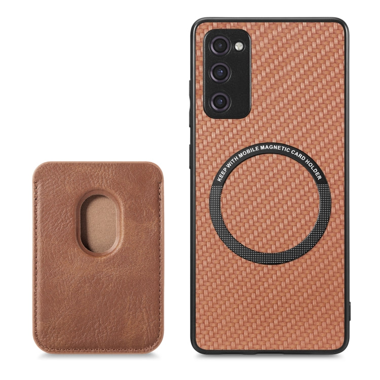 For Samsung Galaxy S20 FE Carbon Fiber Leather Card Magsafe Magnetic Phone Case(Brown) - Galaxy S20 FE Cases by PMC TechLife | Online Shopping South Africa | PMC TechLife