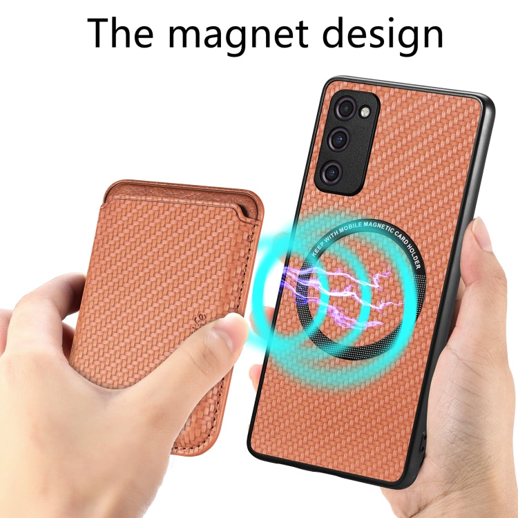 For Samsung Galaxy S20 FE Carbon Fiber Leather Card Magsafe Magnetic Phone Case(Brown) - Galaxy S20 FE Cases by PMC TechLife | Online Shopping South Africa | PMC TechLife