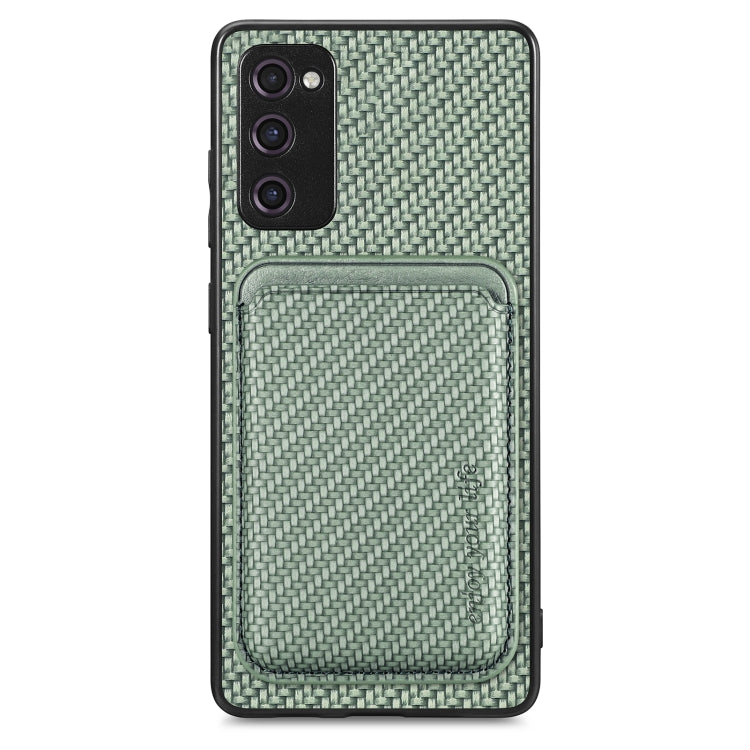 For Samsung Galaxy S20 FE Carbon Fiber Leather Card Magsafe Magnetic Phone Case(Green) - Galaxy S20 FE Cases by PMC TechLife | Online Shopping South Africa | PMC TechLife