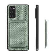 For Samsung Galaxy S20 FE Carbon Fiber Leather Card Magsafe Magnetic Phone Case(Green)