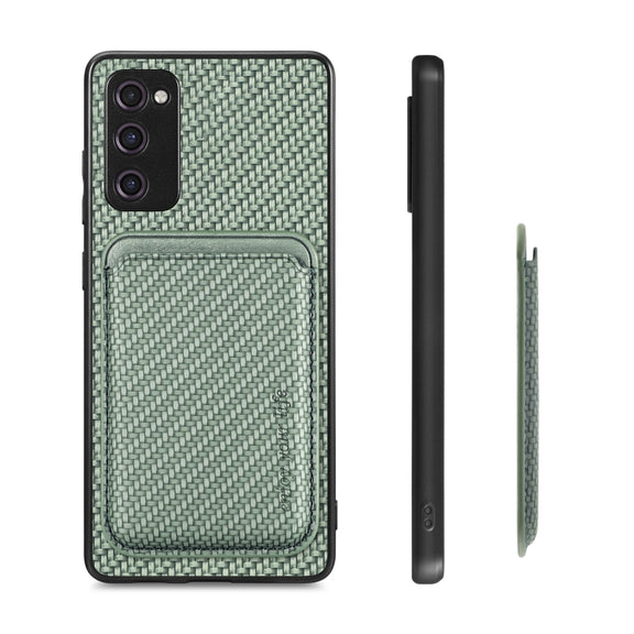 For Samsung Galaxy S20 FE Carbon Fiber Leather Card Magsafe Magnetic Phone Case(Green)