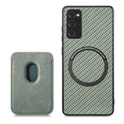 For Samsung Galaxy S20 FE Carbon Fiber Leather Card Magsafe Magnetic Phone Case(Green)