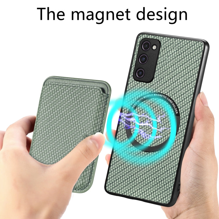 For Samsung Galaxy S20 FE Carbon Fiber Leather Card Magsafe Magnetic Phone Case(Green) - Galaxy S20 FE Cases by PMC TechLife | Online Shopping South Africa | PMC TechLife