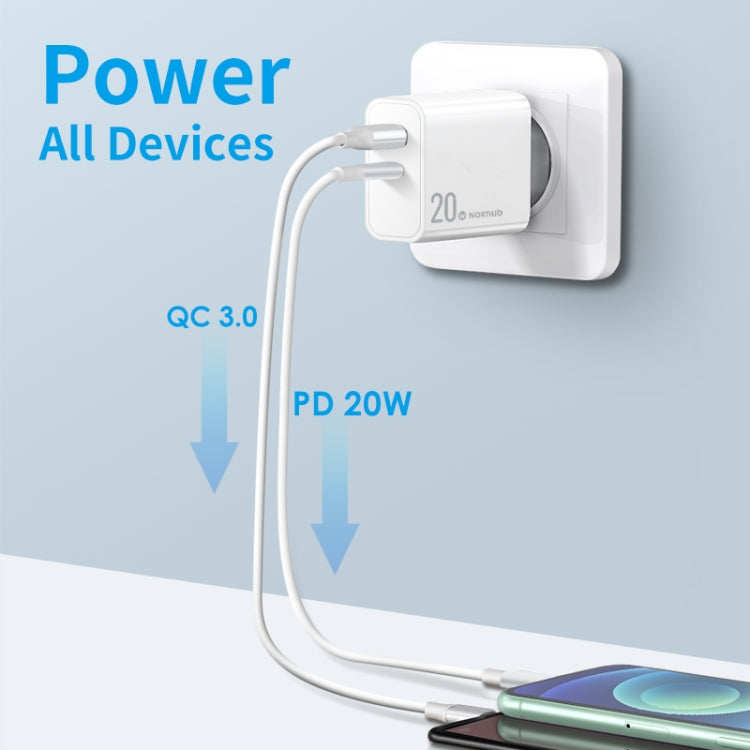 NORTHJO NOPD2002 PD20W USB-C/Type-C + QC 3.0 USB Dual Ports Fast Charger, EU Plug(White) - free shipping - PMC Jewellery - Order now!