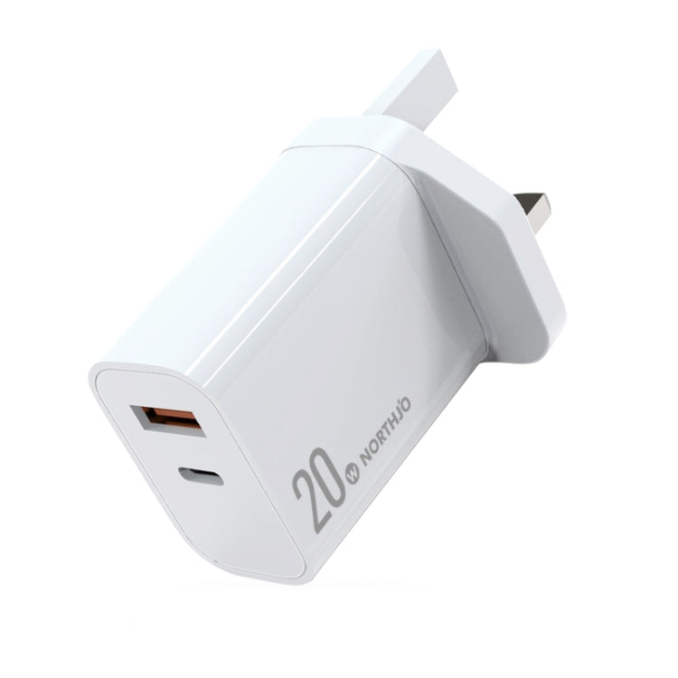 NORTHJO NOPD2002 PD20W USB-C/Type-C + QC 3.0 USB Dual Ports Fast Charger, UK Plug(White) - free shipping - PMC Jewellery - Order now!