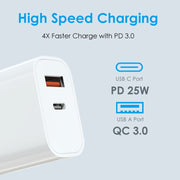 NORTHJO NOPD2502 PD 25W USB-C/Type-C + QC 3.0 USB Dual Ports Fast Charger, Plug Type:US Plug(White)