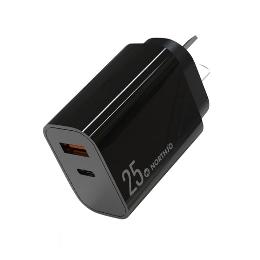 NORTHJO NOPD2502 PD 25W USB-C/Type-C + QC 3.0 USB Dual Ports Fast Charger, Plug Type:AU Plug(Black) - free shipping - PMC Jewellery - Order now!