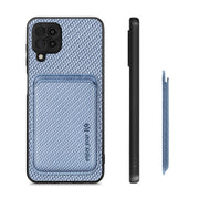 For Samsung Galaxy A22 4G Carbon Fiber Leather Card Magsafe Magnetic Phone Case(Blue)
