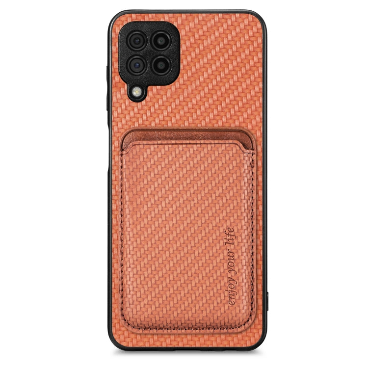 For Samsung Galaxy A22 4G Carbon Fiber Leather Card Magsafe Magnetic Phone Case(Brown) - Galaxy Phone Cases by PMC TechLife | Online Shopping South Africa | PMC TechLife