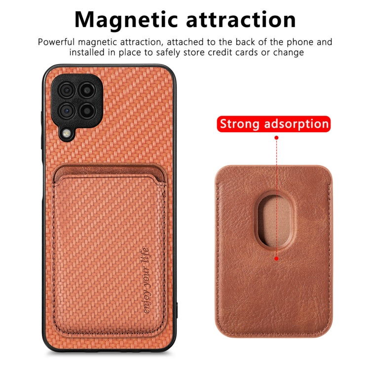 For Samsung Galaxy A22 4G Carbon Fiber Leather Card Magsafe Magnetic Phone Case(Brown) - Galaxy Phone Cases by PMC TechLife | Online Shopping South Africa | PMC TechLife