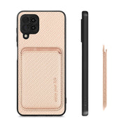 For Samsung Galaxy A22 4G Carbon Fiber Leather Card Magsafe Magnetic Phone Case(Khaki)