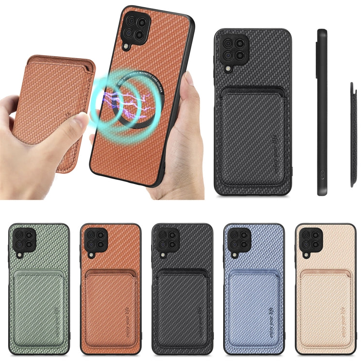 For Samsung Galaxy A22 4G Carbon Fiber Leather Card Magsafe Magnetic Phone Case(Khaki)