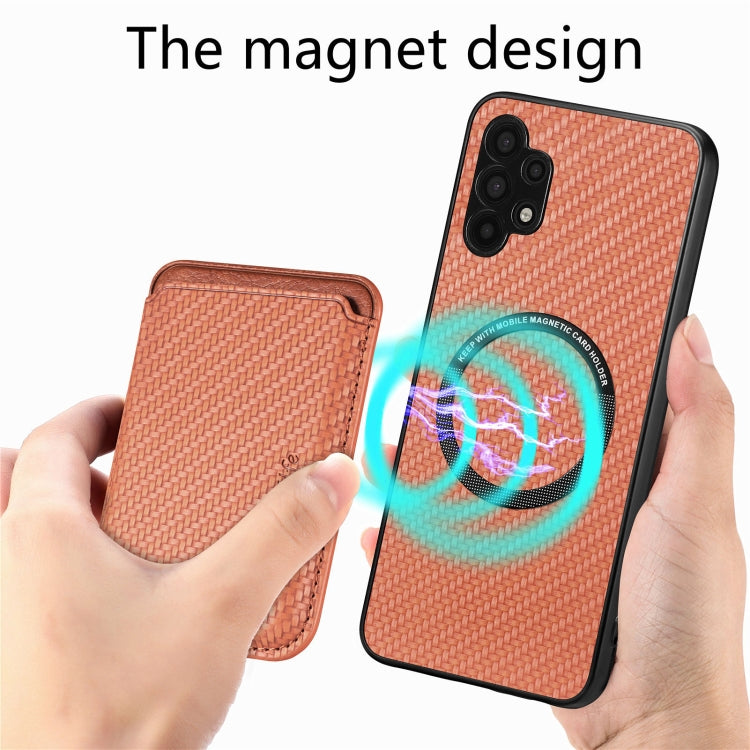 For Samsung Galaxy A32 5G Carbon Fiber Leather Card Magsafe Magnetic Phone Case(Brown) - Galaxy Phone Cases by PMC TechLife | Online Shopping South Africa | PMC TechLife | Buy Now Pay Later Mobicred