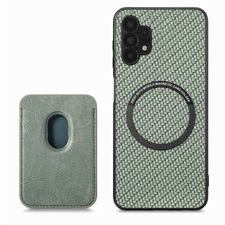 For Samsung Galaxy A32 5G Carbon Fiber Leather Card Magsafe Magnetic Phone Case(Green) - Galaxy Phone Cases by PMC TechLife | Online Shopping South Africa | PMC TechLife