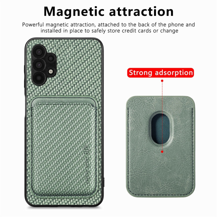For Samsung Galaxy A32 5G Carbon Fiber Leather Card Magsafe Magnetic Phone Case(Green) - Galaxy Phone Cases by PMC TechLife | Online Shopping South Africa | PMC TechLife