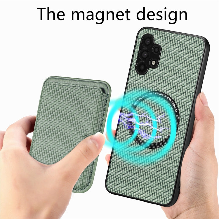 For Samsung Galaxy A32 5G Carbon Fiber Leather Card Magsafe Magnetic Phone Case(Green) - Galaxy Phone Cases by PMC TechLife | Online Shopping South Africa | PMC TechLife