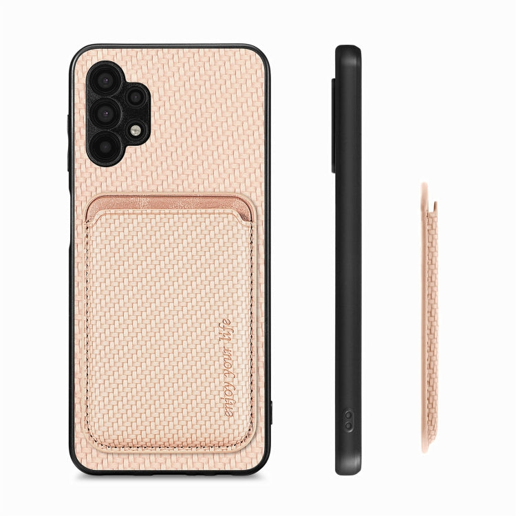 For Samsung Galaxy A32 5G Carbon Fiber Leather Card Magsafe Magnetic Phone Case(Khaki) - Galaxy Phone Cases by PMC TechLife | Online Shopping South Africa | PMC TechLife