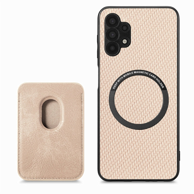 For Samsung Galaxy A32 5G Carbon Fiber Leather Card Magsafe Magnetic Phone Case(Khaki)