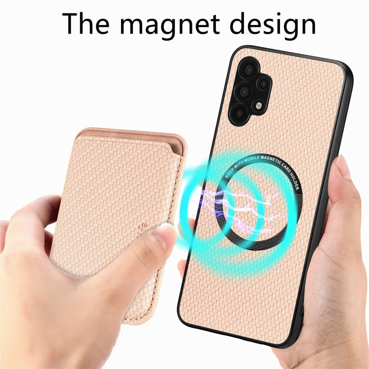 For Samsung Galaxy A32 5G Carbon Fiber Leather Card Magsafe Magnetic Phone Case(Khaki) - Galaxy Phone Cases by PMC TechLife | Online Shopping South Africa | PMC TechLife