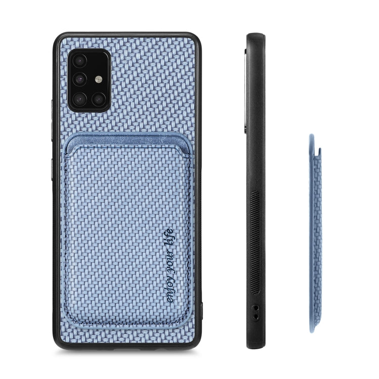 For Samsung Galaxy A51 5G Carbon Fiber Leather Card Magsafe Magnetic Phone Case(Blue) - Galaxy Phone Cases by PMC TechLife | Online Shopping South Africa | PMC TechLife
