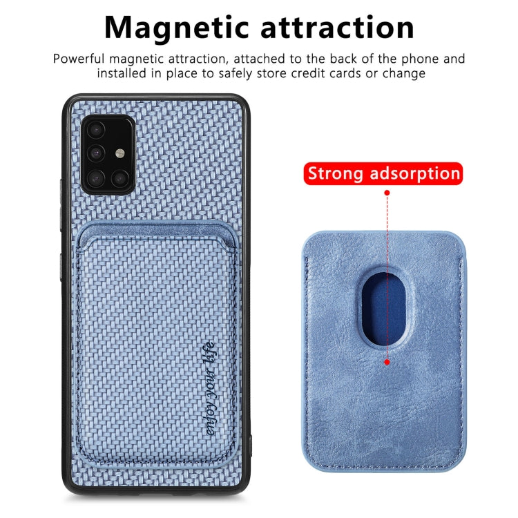 For Samsung Galaxy A51 5G Carbon Fiber Leather Card Magsafe Magnetic Phone Case(Blue) - Galaxy Phone Cases by PMC TechLife | Online Shopping South Africa | PMC TechLife