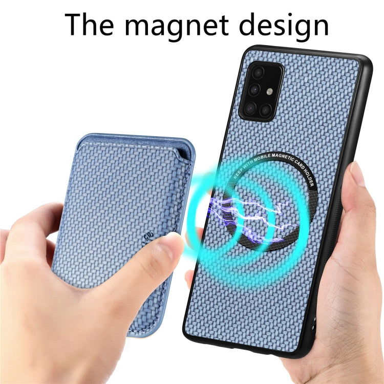 For Samsung Galaxy A51 5G Carbon Fiber Leather Card Magsafe Magnetic Phone Case(Blue) - Galaxy Phone Cases by PMC TechLife | Online Shopping South Africa | PMC TechLife