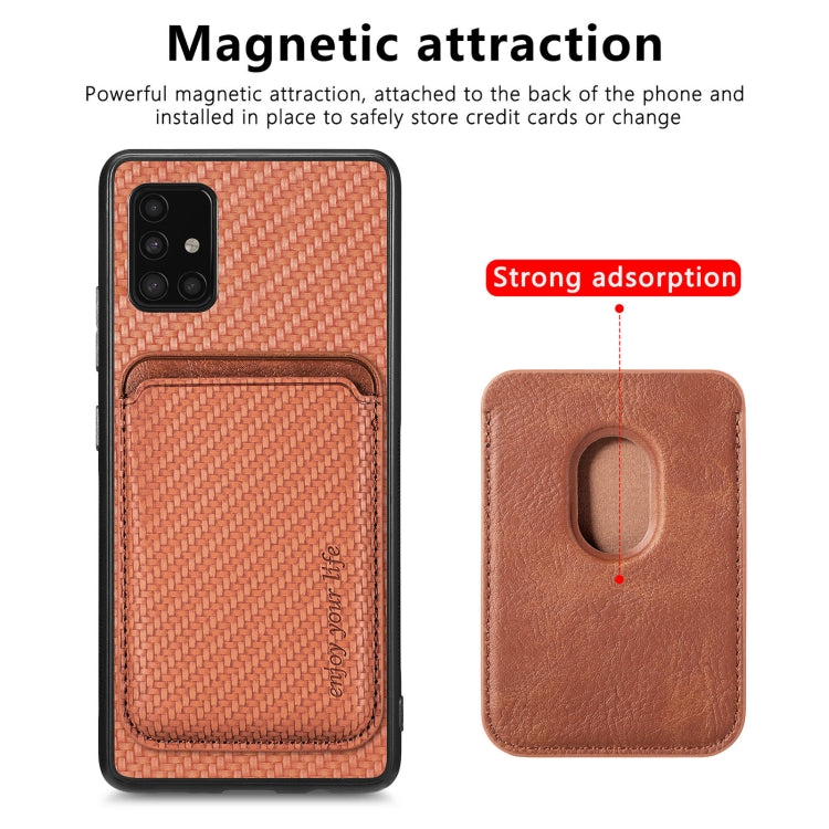 For Samsung Galaxy A51 5G Carbon Fiber Leather Card Magsafe Magnetic Phone Case(Brown) - Galaxy Phone Cases by PMC TechLife | Online Shopping South Africa | PMC TechLife