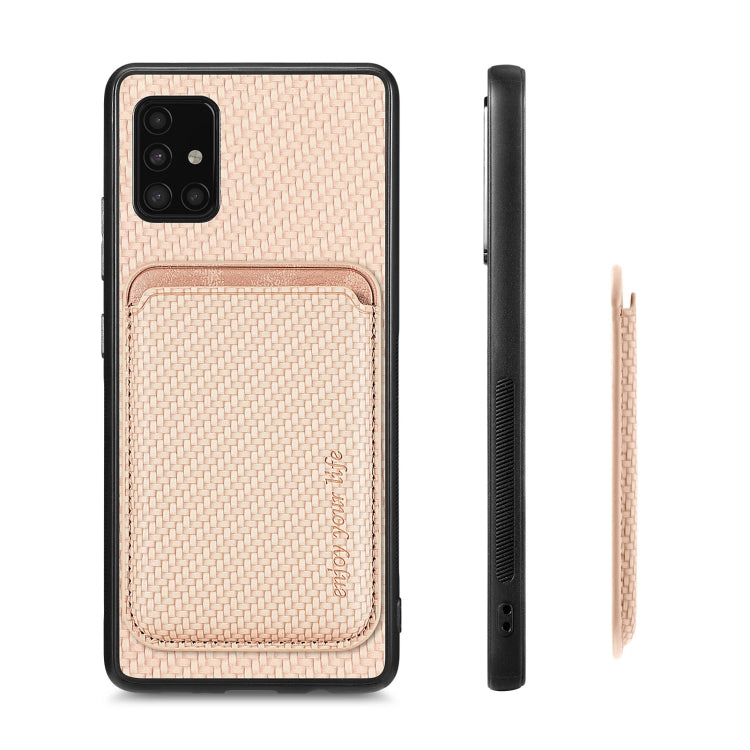 For Samsung Galaxy A51 5G Carbon Fiber Leather Card Magsafe Magnetic Phone Case(Khaki) - Galaxy Phone Cases by PMC TechLife | Online Shopping South Africa | PMC TechLife